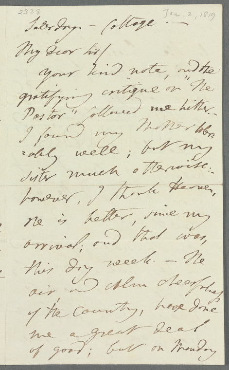 Jane Porter to John Taylor, autograph letter signed