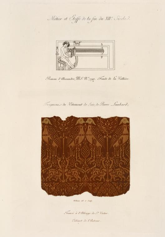 Métier et étoffe de la fin du XIIe. siècle.