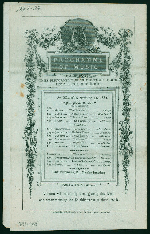 DAILY MENU [held by] THE HOLBORN RESTAURANT [at] "LONDON, ENGLAND" (REST;)