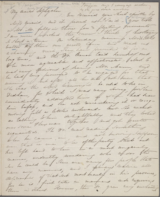 [Mann,] Mary [Tyler Peabody], ALS to SAPH. [summer 1832?]. At end AN from E[lizabeth] P[almer] P[eabody].
