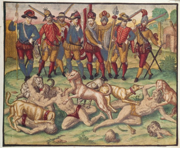 Indians being attacked by dogs