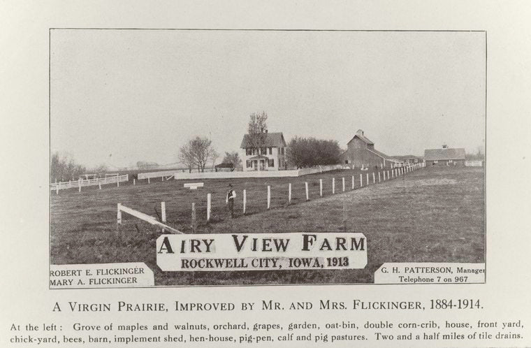 A virgin prairie, improved by Mr. and Mrs. Flickinger, 1884-1914.