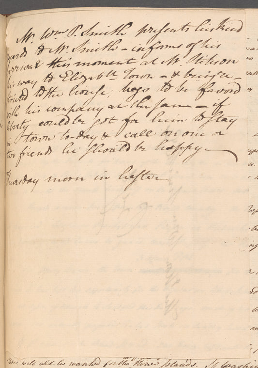 Note from William P. [William Peartree] Smith to William Smith Jr