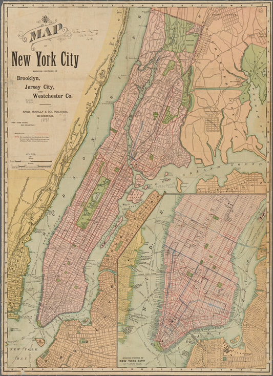 Map of New York City : showing portions of Brooklyn, Jersey City, and Westchester Co.