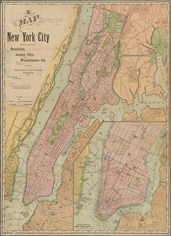 Map of New York City : showing portions of Brooklyn, Jersey City, and Westchester Co.