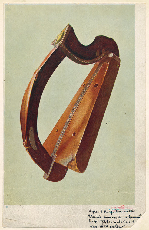 The highland harp, known as the Clarsach Lumanach, or Lamont harp.