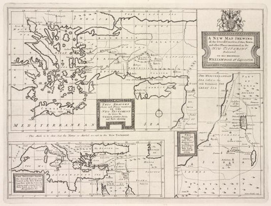A new map shewing all the severall countries, cities, towns and other places mentioned in the New  Testament [1 - in Greece Cyprus, Asia and parts adjoining; 2 - in Italy, Mesopotamia &c.;  3 - in the Holy Land and parts adjoining.]