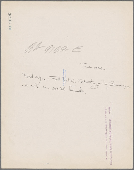 Road sign. Ford Nat'l advertising campaign. A note on social trends