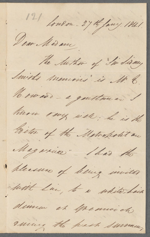 John Spriggs Morss Churchill to Jane Porter, autograph letter signed