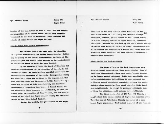 "Extracts and Summation from the MA Thesis of Robert S Dixon, 'The Education of the Negro in NYC, 1833-1900'"