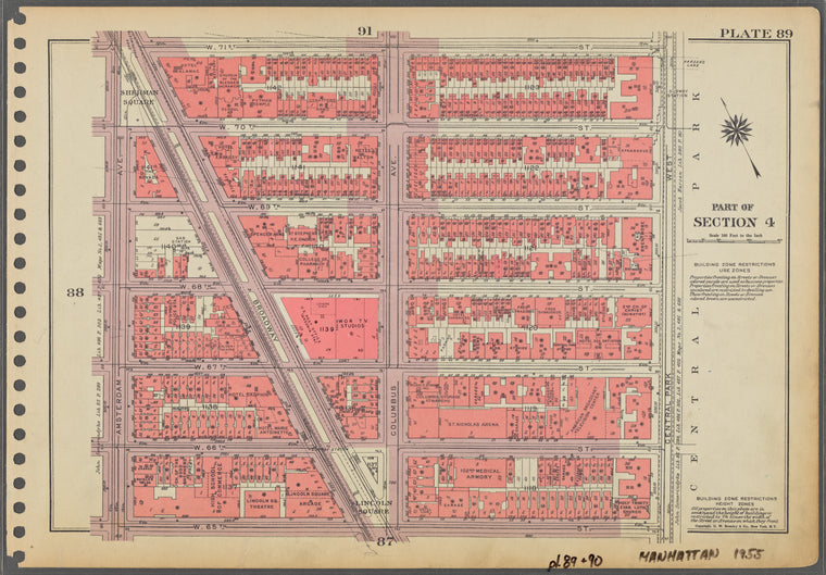 Plate 89, Part of Section 4: [Bounded by W. 71st Street, Central Park West, W. 65th Street and Amsterdam Avenue.]