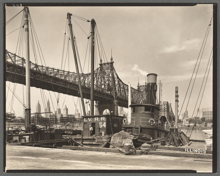 Queensboro Bridge: II, Long Island City, Queens, looking southwest from pier at 41st Road