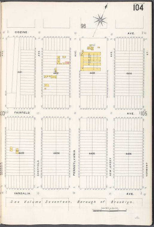 Brooklyn V. 8, Plate No. 104 [Map bounded by Cozine Ave., Vermont St., Vandalia Ave., Georgia Ave.]
