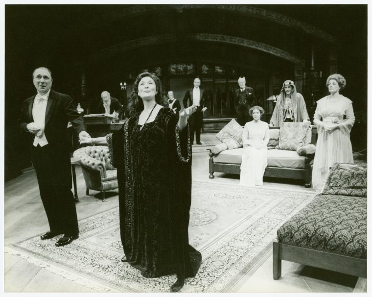 Philip Bosco, Rex Harrison, Rosemary Harris, Jan Miner, Bill Moor, William Prince, Amy Irving, Stephen McHattie, and Dana Ivey in the stage production Heartbreak House