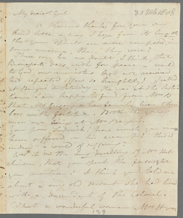 Anna Middleton to Anna Maria Porter, autograph letter signed