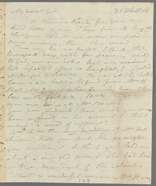 Anna Middleton to Anna Maria Porter, autograph letter signed