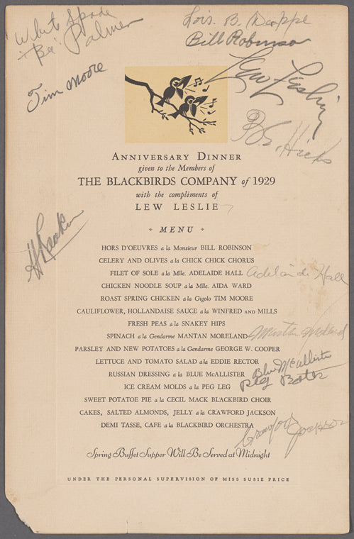 Anniversary Dinner Given to the Members of the Blackbirds Company