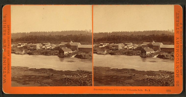 Panorama of Oregon City and the Willamette Falls.