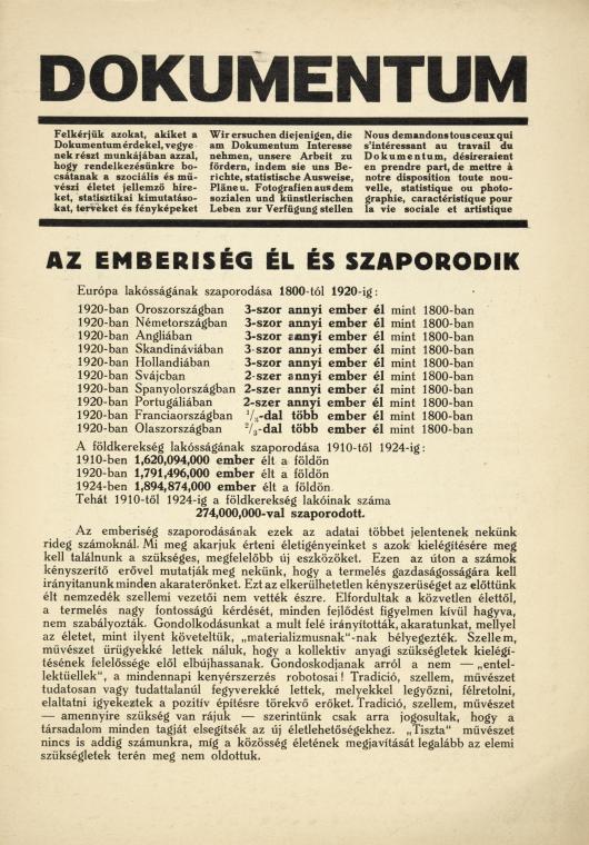 Dokumentum. [Copy right declaration in Hungarian [Magyar], German & French]. Az emberiség él és szaporodik