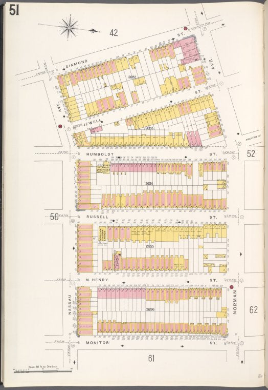 Brooklyn V. 4, Plate No. 51 [Map bounded by Diamond St., Norman Ave., Monitor St., Nassau Ave.]