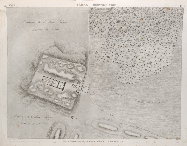 Thèbes. Medynet-Abou [Medinet Habu]. Plan topographique des ruines et des environs.