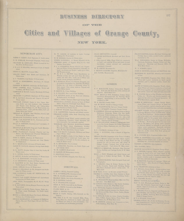 Business Directory of The Cities and Villages of Orange County, New York