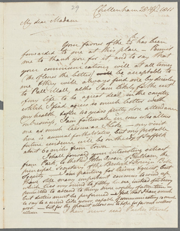 Thomas Hammersley to Jane Porter, autograph letter signed