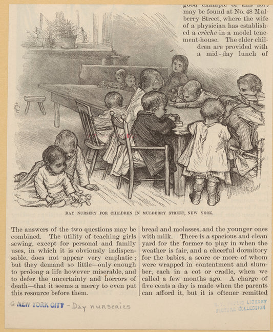 Day nursery for children in Mulberry Street, New York