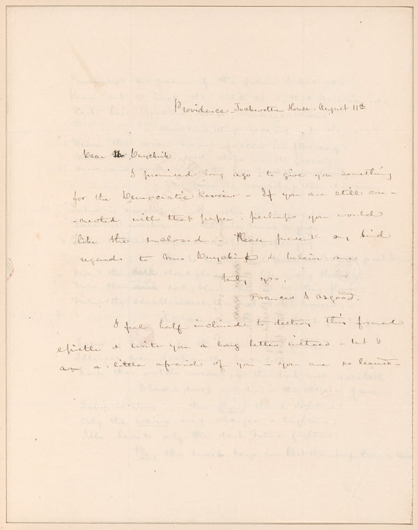 Frances Sargent Osgood letter to E.A. Duyckinck with untitled poem