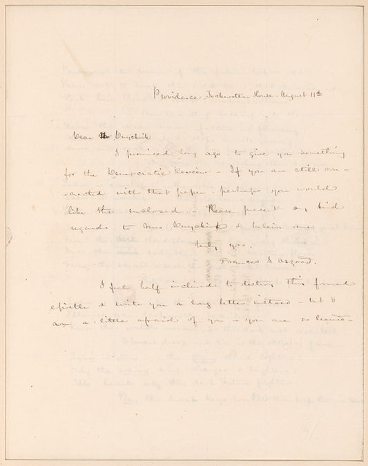 Frances Sargent Osgood letter to E.A. Duyckinck with untitled poem