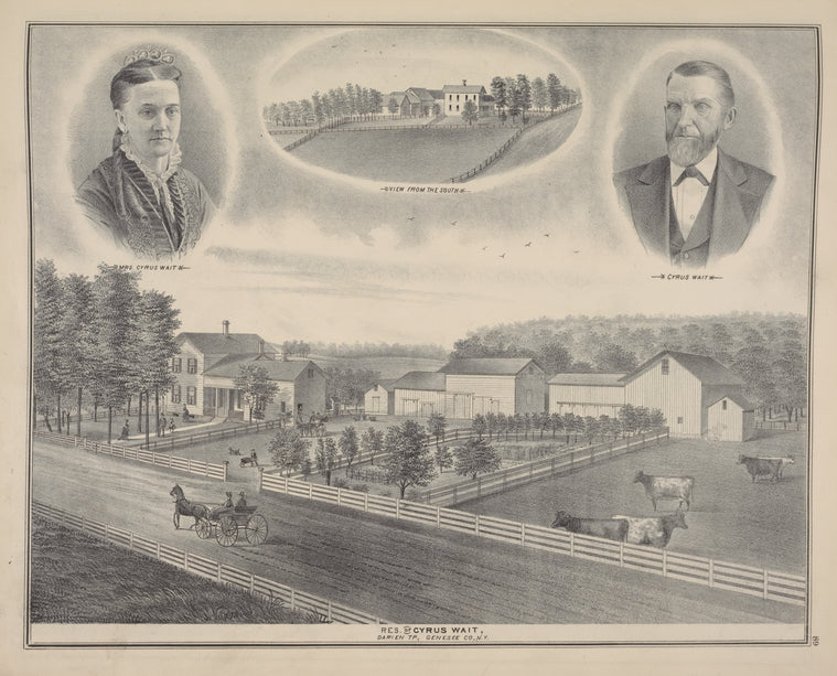Mrs. Cyrus Wait ; View of the South. ; Cyrus Wait ; Res. of Cyrus Wait, Darien TP., Genesee Co., N.Y.