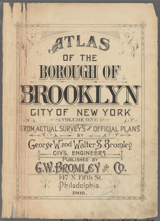 Atlas of the Borough of Brooklyn, City of New York: from actual surveys and official plans by George W. and Walter S. Bromley.