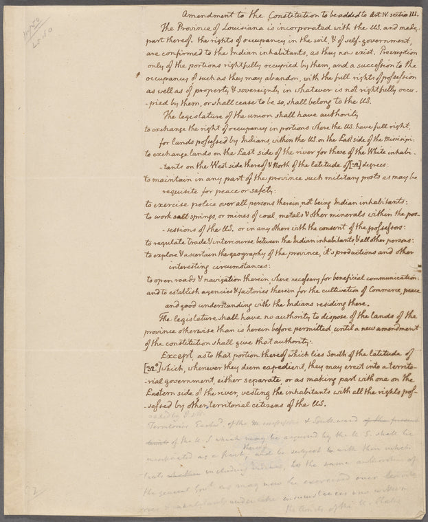 Draft of a proposed amendment to the United States Constitution on the purchase of Louisiana