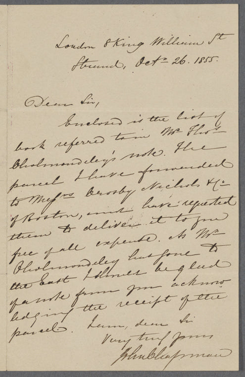 Chapman, John, ALS to HDT. Oct. 26, 1855.