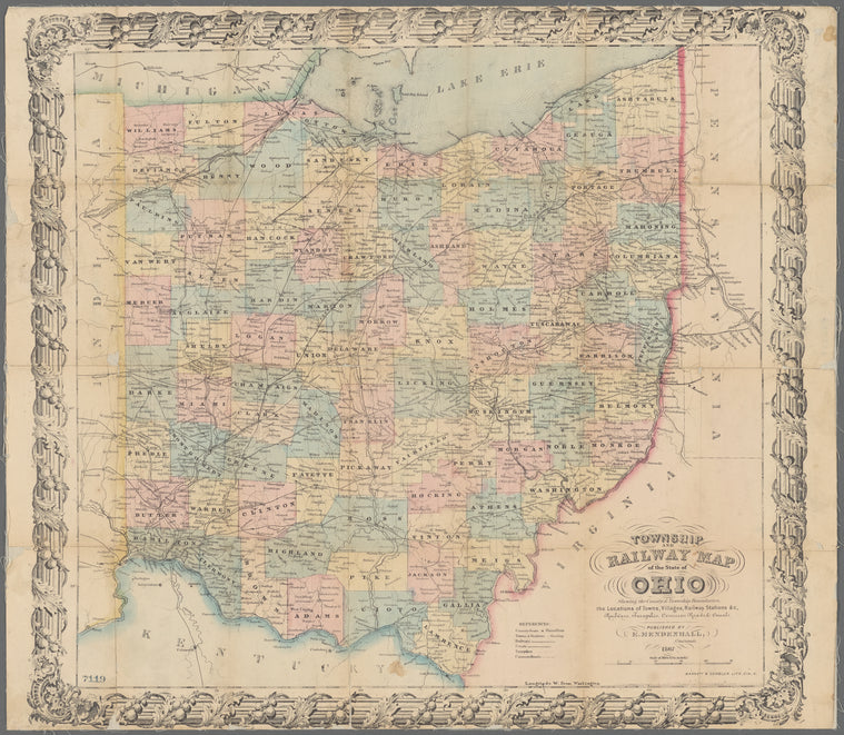 Township and railway map of the state of Ohio : shewing the county & township boundaries, the locations of towns, villages, railway stations &c., railways, turnpikes, common roads & canals