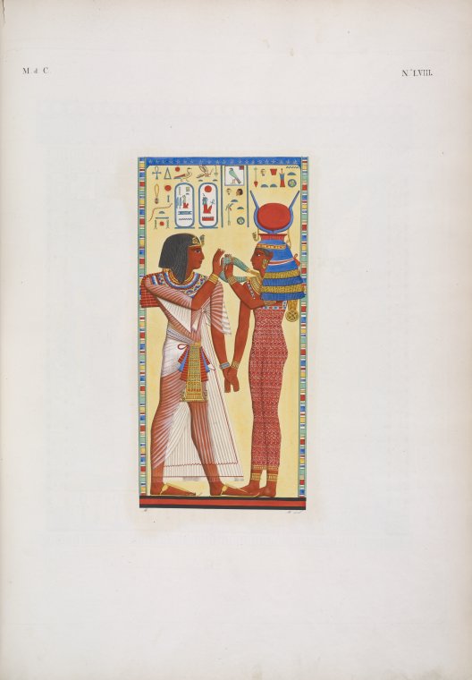 Bassorilievo della tomba di Menphtah I: il re ammesso a toccare la mistica collana di Athyr [Hathor].