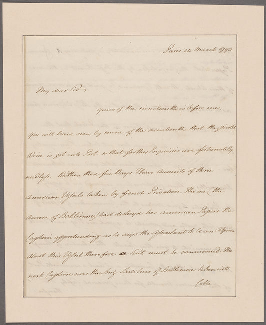 Morris, Gouverneur. Paris. To Thomas Pinckney