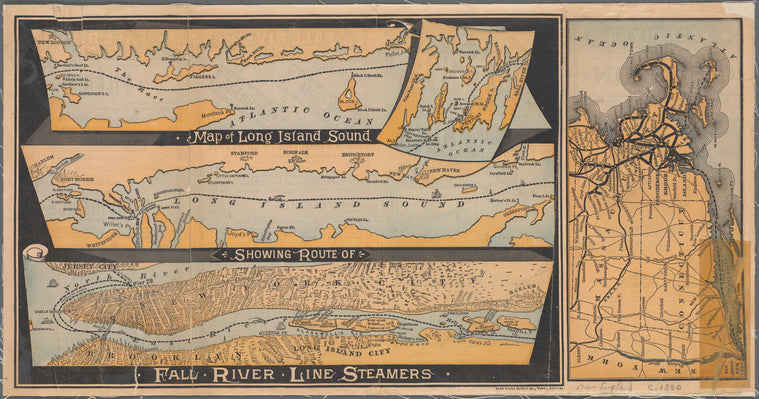 Map of Long Island Sound showing route of Fall River Line Steamers