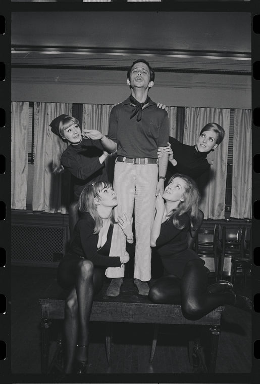 Joel Grey and dancers in rehearsal for the stage production Cabaret