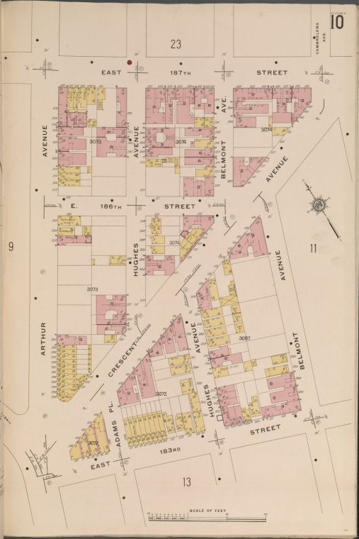 Bronx, V. 14, Plate No. 10 [Map bounded by E. 187th St., Belmont Ave., E. 183rd St., Arthur Ave.]