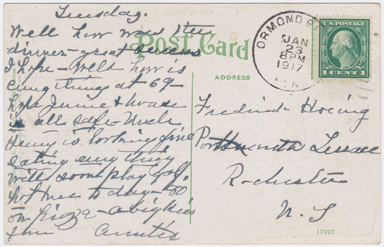"A Joy Ride in Florida" - postcard mailed to Frederick Hoeing, 1917