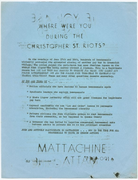 Where were you during the Christopher Street riots?