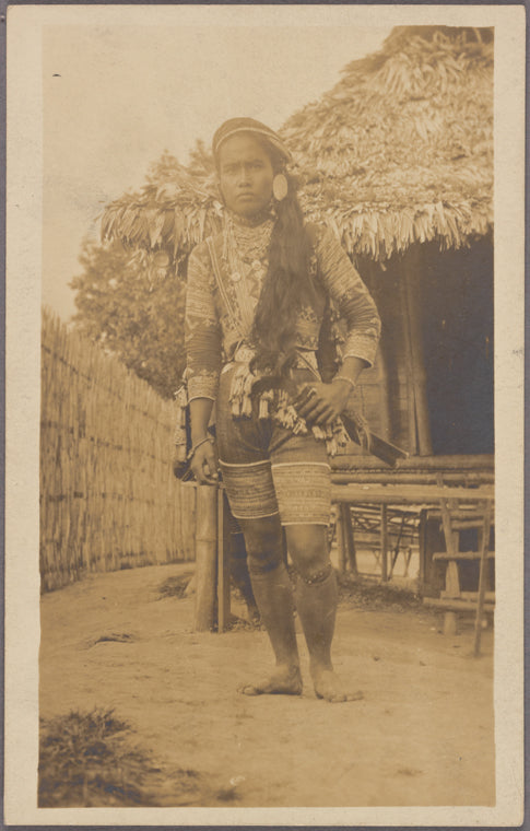 Datto Bulon, chief of the Bagobo, dressed in warrior attire.  Philippine Reservation, 1904 Louisiana Purchase Exposition.