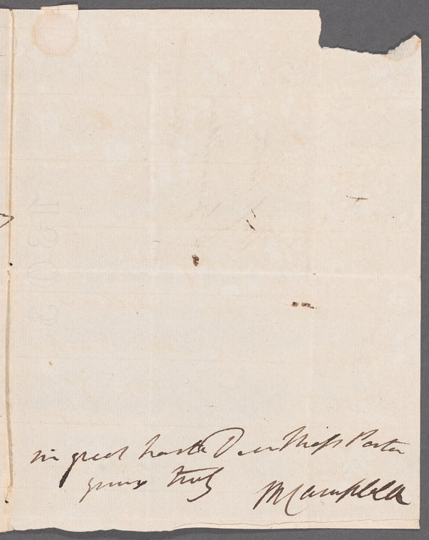 Mary Campbell to Miss Porter, autograph letter signed