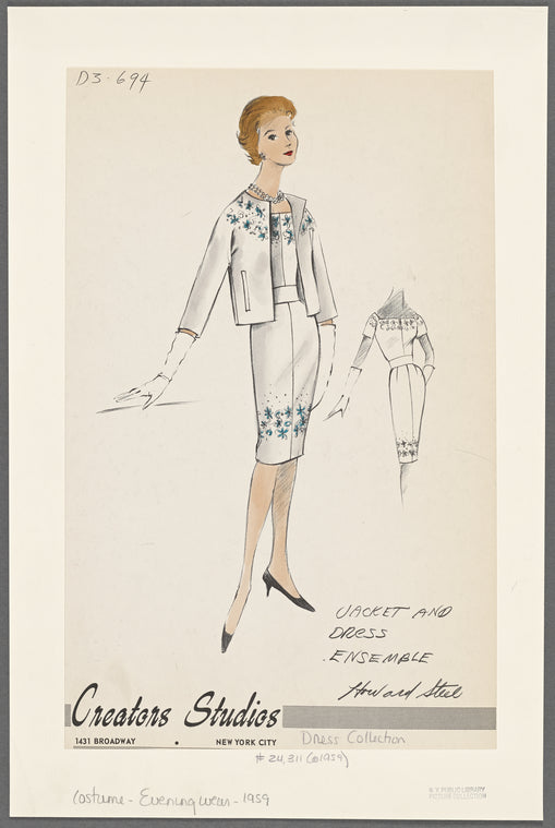 1950s evening wear fashion sketch