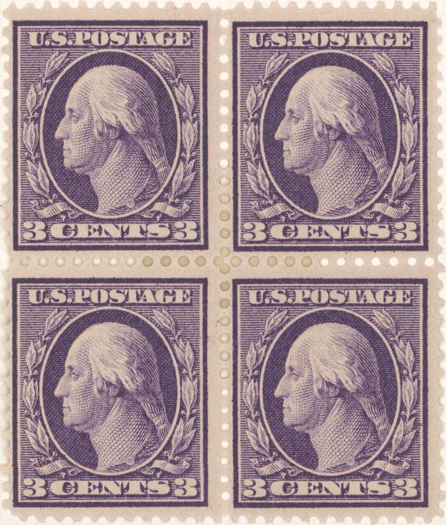 3c deep violet Washington block of four