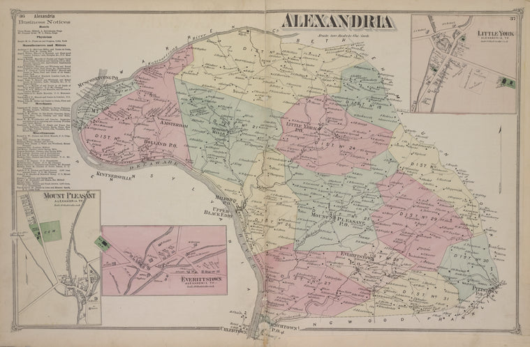 Alexandria Business Notices. ; Mount Pleasant [Village]; Everittstown [Village]; Alexandria [Township]; Little York [Village]