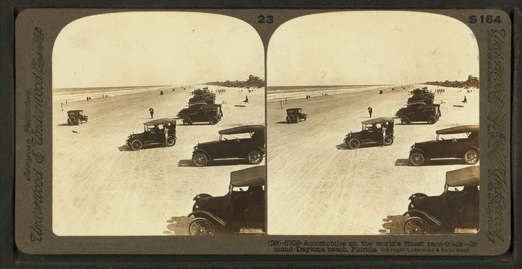 Automobiles on the world's finest Race Track, Ormond-Daytona Beach.