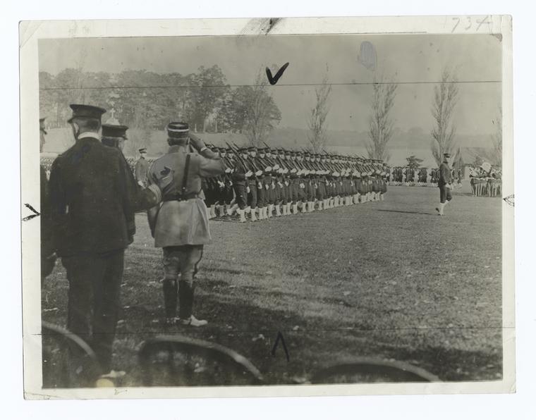 General Robert G. Neville of France reviews the cadets of the United States Naval Academy at Annapolis.