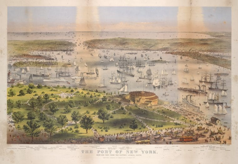 The Port of New York, bird's eye view from the Battery, looking south